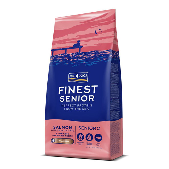 FISH4DOGS Finest Senior malé granule losos s batáty 8+ 6 kg