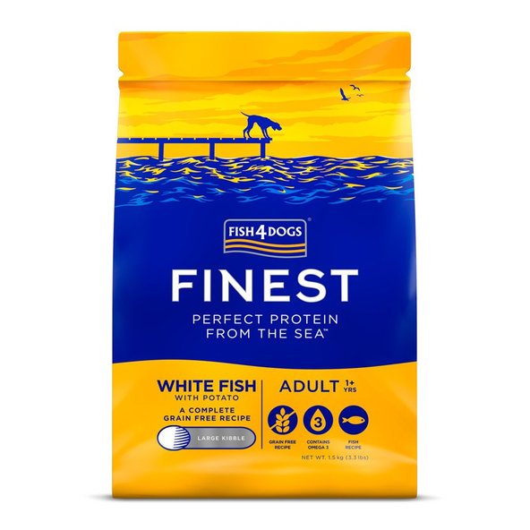 FISH4DOGS Finest Adult velké granule bílá ryba s brambory 1+ 1,5 kg