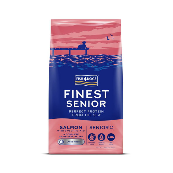 FISH4DOGS Finest Senior velké granule losos s batáty 8+ 12 kg