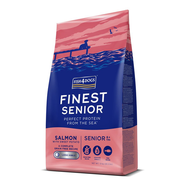 FISH4DOGS Finest Senior velké granule losos s batáty 8+ 12 kg