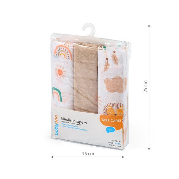 Babyono mušelínové pleny Super Soft starorůžová 3 ks