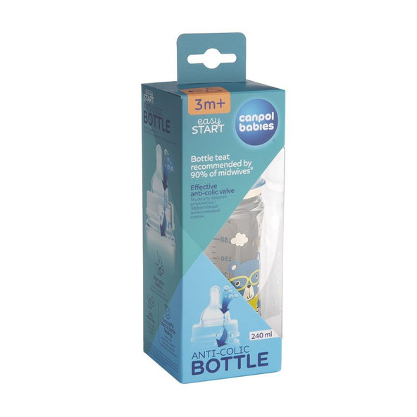 Canpol Babies Bonjour Paris široká kojenecká láhev modrá 240 ml