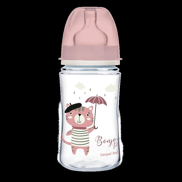 Canpol Babies Bonjour Paris široká kojenecká láhev růžová 240 ml