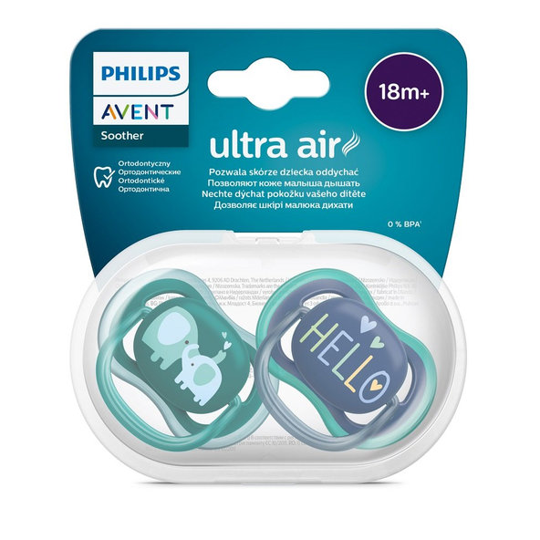 Philips AVENT dudlík Ultra Air 18 m+ chlapecký slon 2 ks