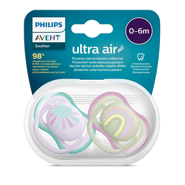 Philips AVENT dudlík Ultra Air 0–6 m dívčí duha 2 ks