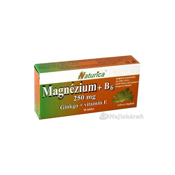 Naturica Magnezium 250 mg + B6 + Ginkgo + vitamín E 30 tablet