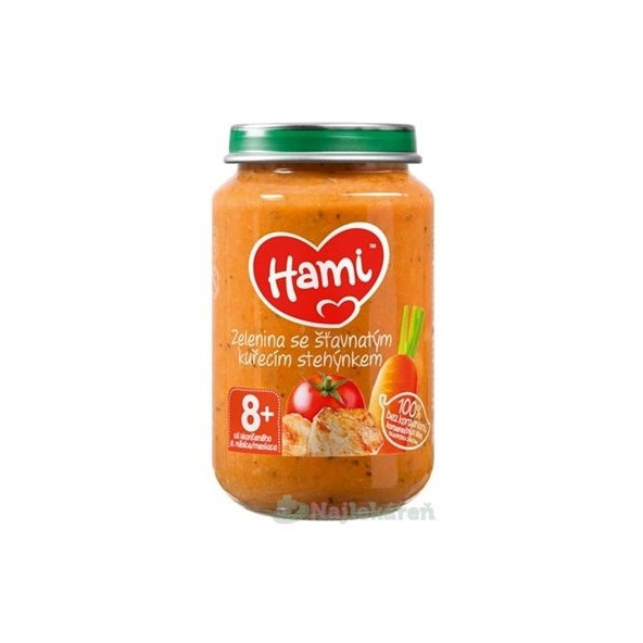 Hami příkrm Zelenina se šťavnatým kuřecím stehýnkem 8 m+ 200 g