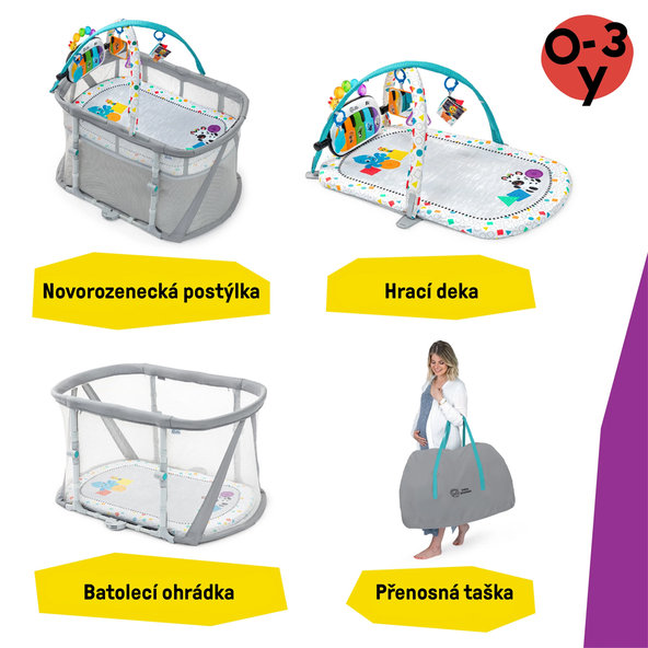 BABY EINSTEIN Postýlka s ohrádkou na hraní 3v1 Kick & Snooze™ 0m+