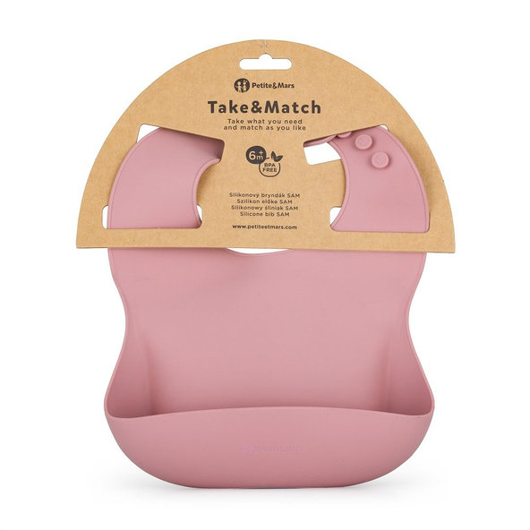 PETITE&MARS silikonový bryndák Sam TAKE&MATCH Dusty Rose 6 m+
