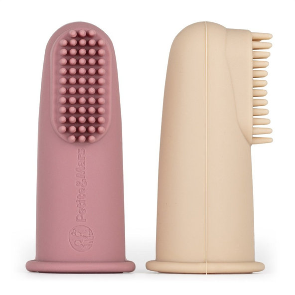 PETITE&MARS silikonové kartáčky na prst TAKE&MATCH Rose Sand 0 m+ 2 ks