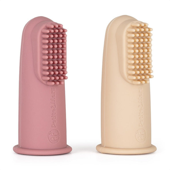 PETITE&MARS silikonové kartáčky na prst TAKE&MATCH Rose Sand 0 m+ 2 ks