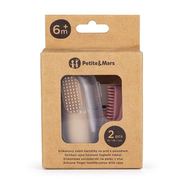 PETITE&MARS silikonové kartáčky na prst TAKE&MATCH Rose Sand 0 m+ 2 ks