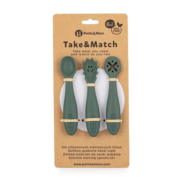 PETITE&MARS silikonové lžičky TAKE&MATCH Misty Green 6 m+ 3 ks