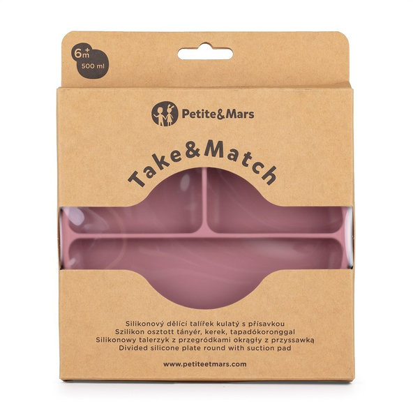PETITE&MARS dělený kulatý silikonový talíř TAKE&MATCH Dusty Rose 6 m+