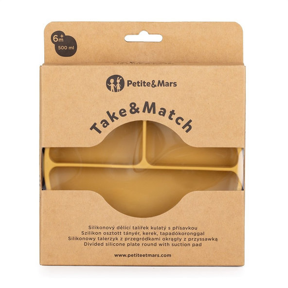 PETITE&MARS Tanierik silikónový deliaci okrúhly Take&Match Intense Ochre 6m+