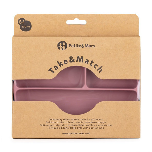 PETITE&MARS dělený oválný silikonový talíř TAKE&MATCH Dusty Rose 6 m+
