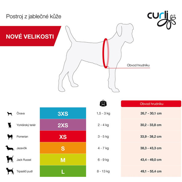 Curli postroj pro psy z jablečné kůže Black S 4–7 kg