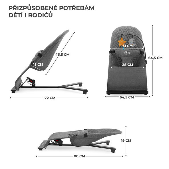 Kinderkraft hojdacie lehátko Mimi Grey 0–9 kg