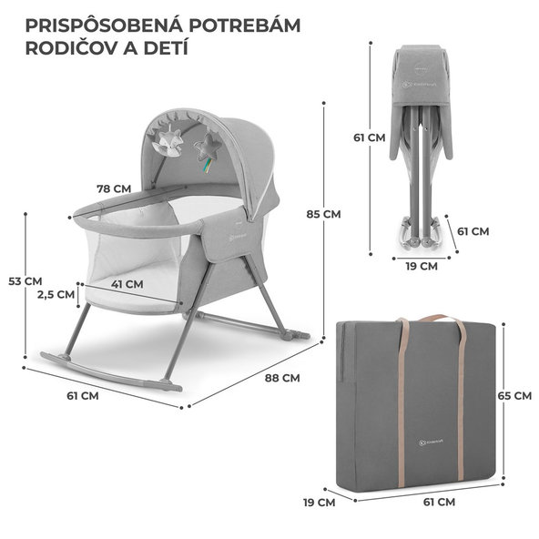 Kinderkraft detská postieľka 3v1 Lovi Gray
