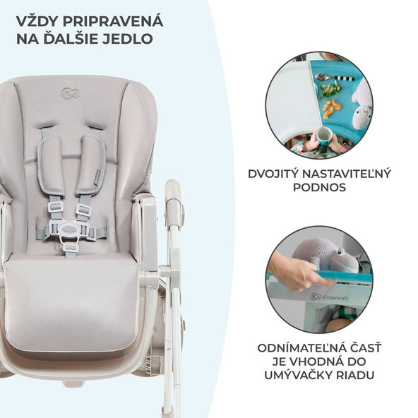 Kinderkraft jedálenská stolička Yummy Grey