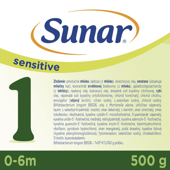 Sunar Sensitive 1 počáteční kojenecké mléko 0m+ 500 g
