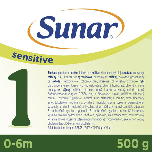Sunar Sensitive 1 počáteční kojenecké mléko 0m+ 500 g