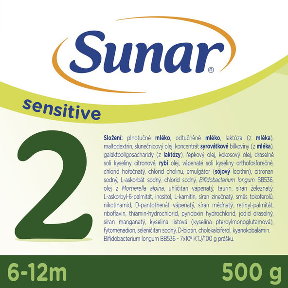 Sunar Sensitive 2 následné kojenecké mléko 6m+ 500 g