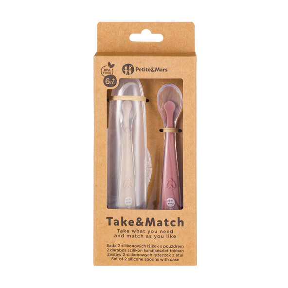 PETITE&MARS lžičky s pouzdrem Take&Match Sand Rose 6m+ 2 ks