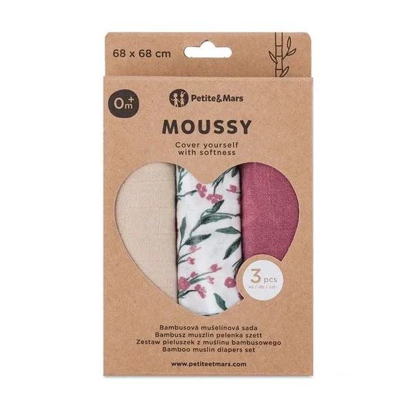 PETITE & MARS Sada plen Moussy Pink Meadow 68 × 68 cm 3 ks