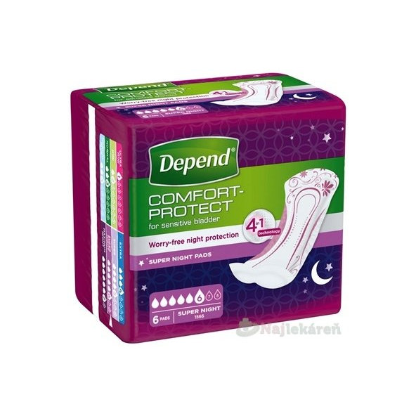 DEPEND Super Night Inkontinenční vložky pro ženy savost 808 ml 6 ks