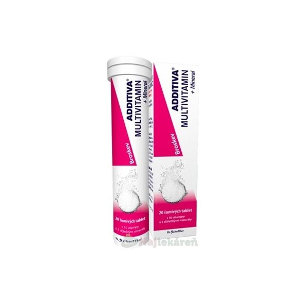 ADDITIVA Multivitamín + Minerál broskev 20 šumivých tablet
