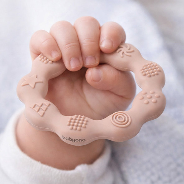 Babyono silikonové kousátko kroužek béžový