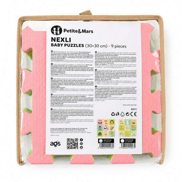 PETITE&MARS Nexli puzzle podložka Nexli Safari Friends 9 ks