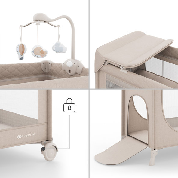 Kinderkraft cestovní postýlka s příslušenstvím Leody Up Beige