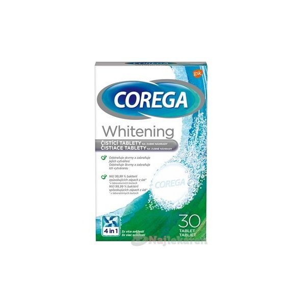 Corega Whitening antibakteriální čisticí tablety 30 ks