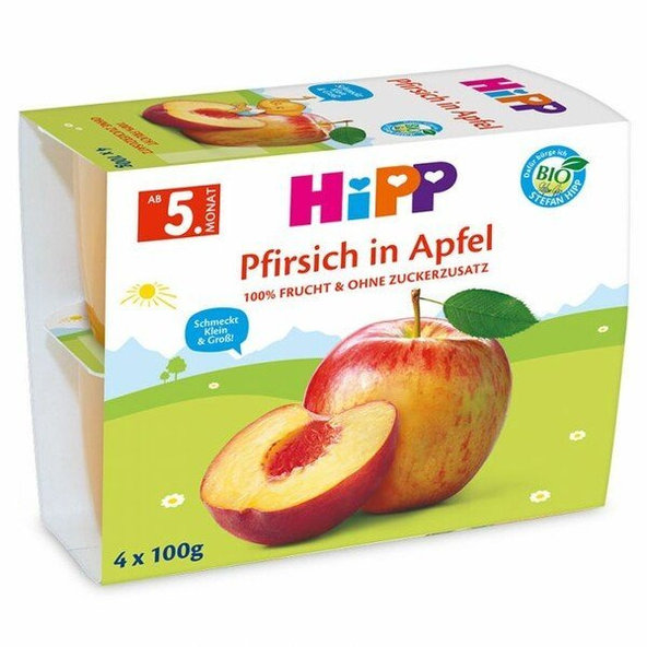 HiPP BIO příkrm 100% ovoce jablka s broskvemi 4x100 g