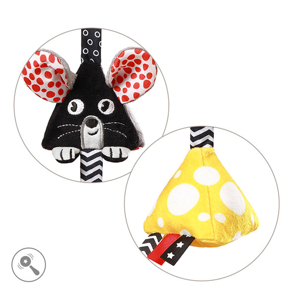 Babyono Mouse závěsná kontrastní hračka na C kroužku 0 m+