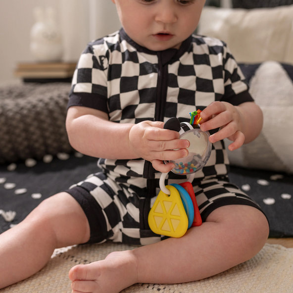 BABY EINSTEIN Kousátko s chrastítkem zebra Zen™ Shake-a-Shape 0m+