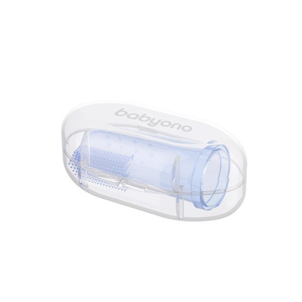 Babyono prstový zubní kartáček s pouzdrem modrý