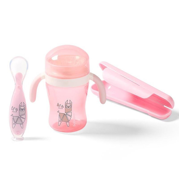 Babyono silikonová lžička s pouzdrem růžová 6 m+