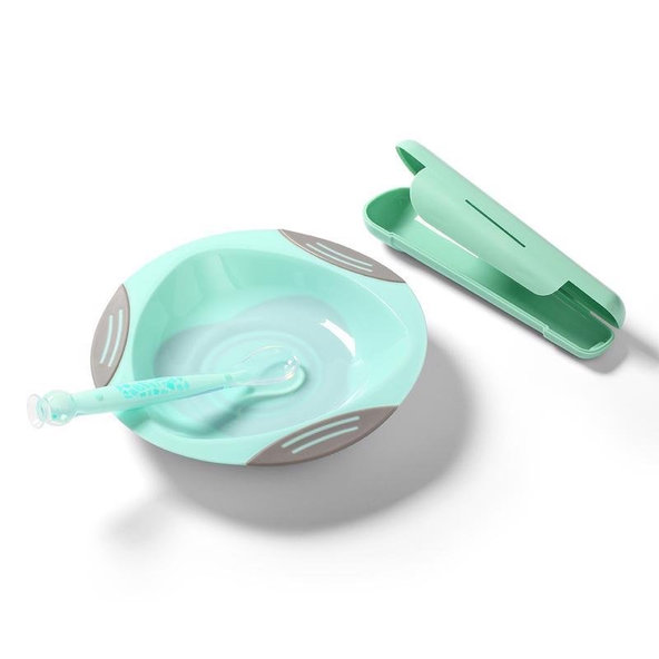 Babyono silikonová lžička s pouzdrem 6 m+ zelená
