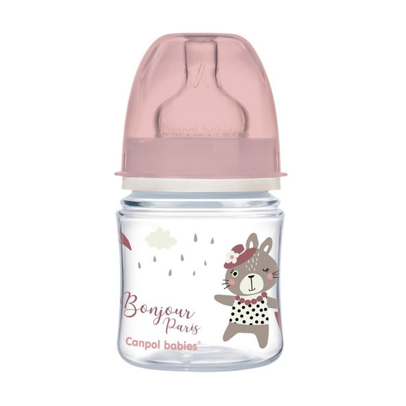 Canpol babies Láhev s širokým hrdlem Bonjour Paris růžová 120 ml
