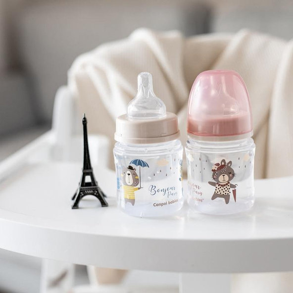 Canpol babies Láhev s širokým hrdlem Bonjour Paris růžová 120 ml