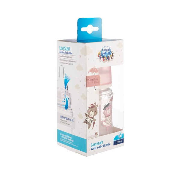 Canpol babies Láhev s širokým hrdlem Bonjour Paris růžová 120 ml