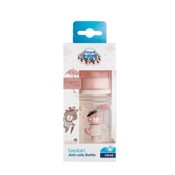 Canpol babies Láhev s širokým hrdlem Bonjour Paris růžová 120 ml