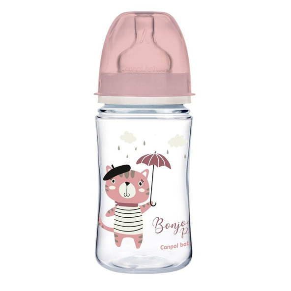 Canpol Babies Bonjour Paris široká kojenecká láhev růžová 240 ml