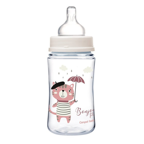 Canpol Babies Bonjour Paris široká kojenecká láhev růžová 240 ml