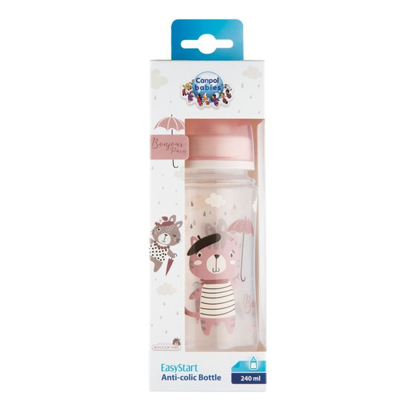 Canpol Babies Bonjour Paris široká kojenecká láhev růžová 240 ml