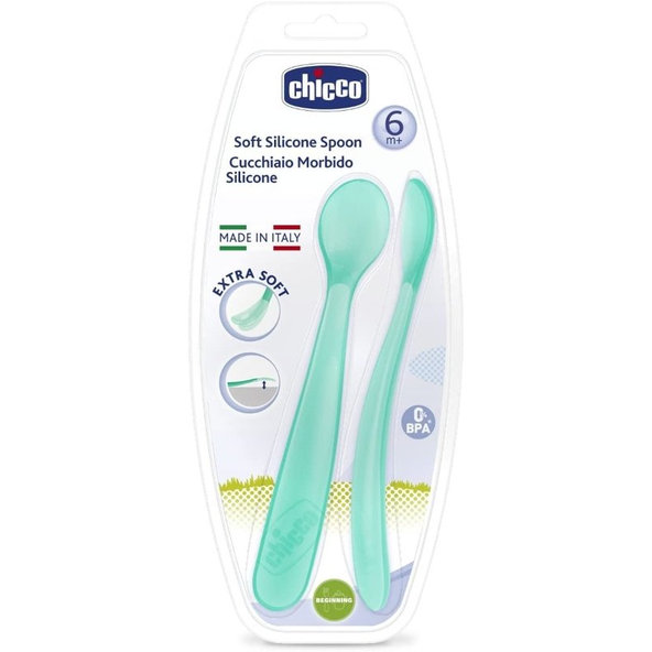 Chicco silikonové lžičky 2 ks modrá 6 m+