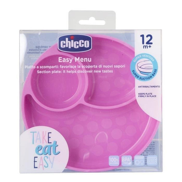 Chicco silikonový talíř růžová 12 m+